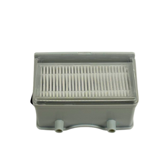 rectangular dust filter for air purifier with white pleated surface and gray plastic casing