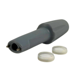 Gray electrical probe with two removable caps, used for testing and measuring electrical signals.