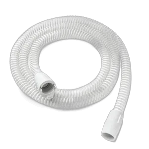 Flexible white medical tubing with ribbed texture and connectors on both ends suitable for CPAP machines.