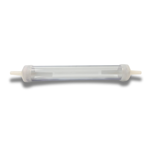 Transparent cylindrical object with white ends on a white background
