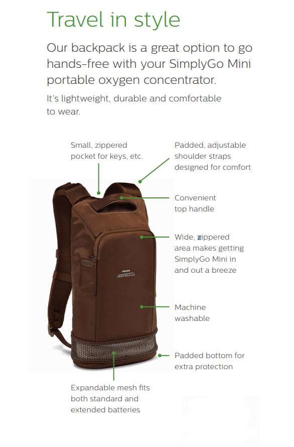 SimplyGo Mini Oxygen Concentrator Backpack (Brown) | Philips SimplyGo Mini Oxygen Concentrator Backpack (Brown) | Philips